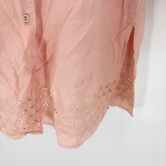Edward Linen Tunic Top Blouse Shirt Plus Size 2X Pink Eyelet 3/4 Sleeve Button - Picture 5 of 7